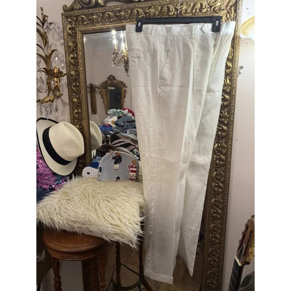 Jordan Craig Pants Mens 36x34 White/beige Linen Dress Pleated Lightweight Breath